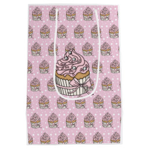 Pink and Silver Cupcakes Polka Dot  Medium Gift Bag