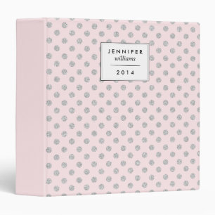 Pink and Silver Faux Glitter Dots Binder