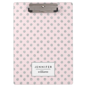 Pink and Silver Faux Glitter Dots Personalized Clipboard