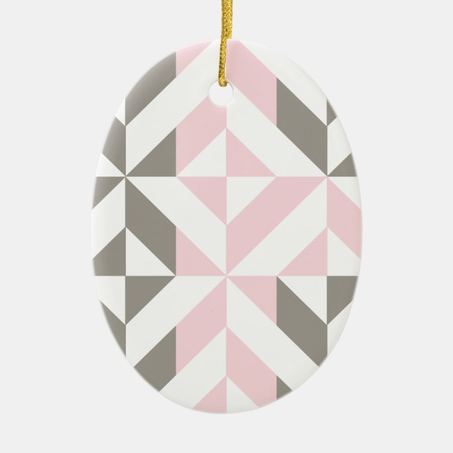 Pink and Silver Geometric ZigZag Ceramic Ornament (Front)