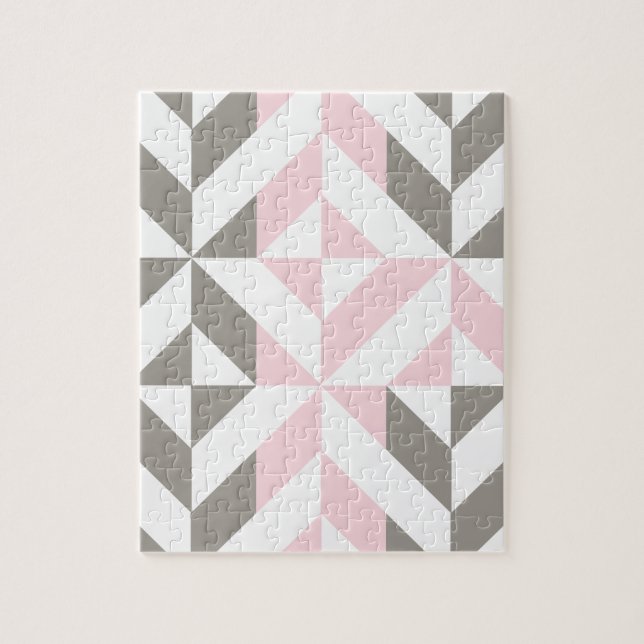 Pink and Silver Geometric ZigZag Jigsaw Puzzle (Vertical)
