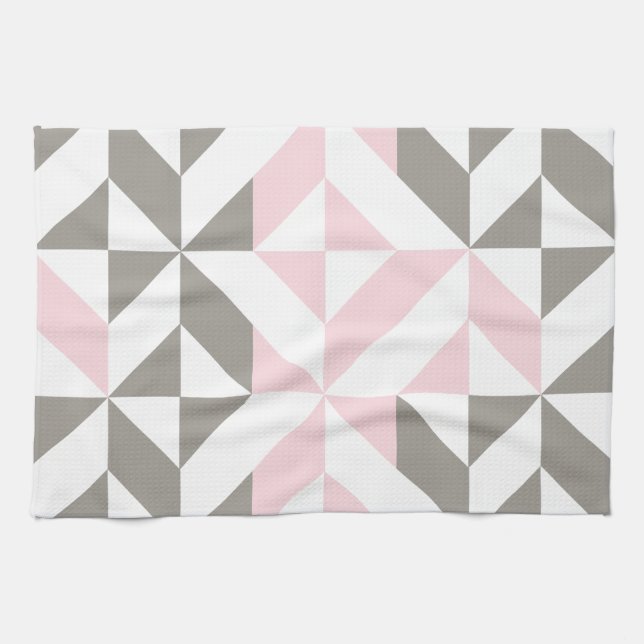 Pink and Silver Geometric ZigZag Kitchen Towel (Horizontal)