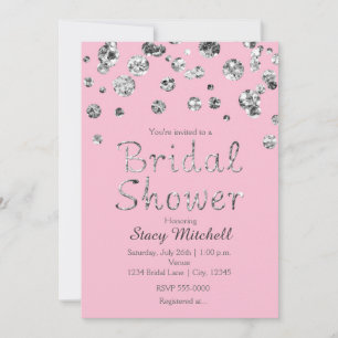 Pink and Silver Glitter Bridal Shower Invitation