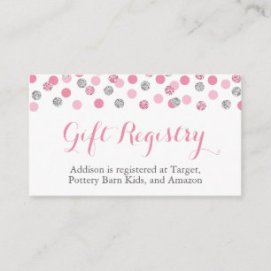 Pink and Silver Glitter Gift Registry Insert Cards