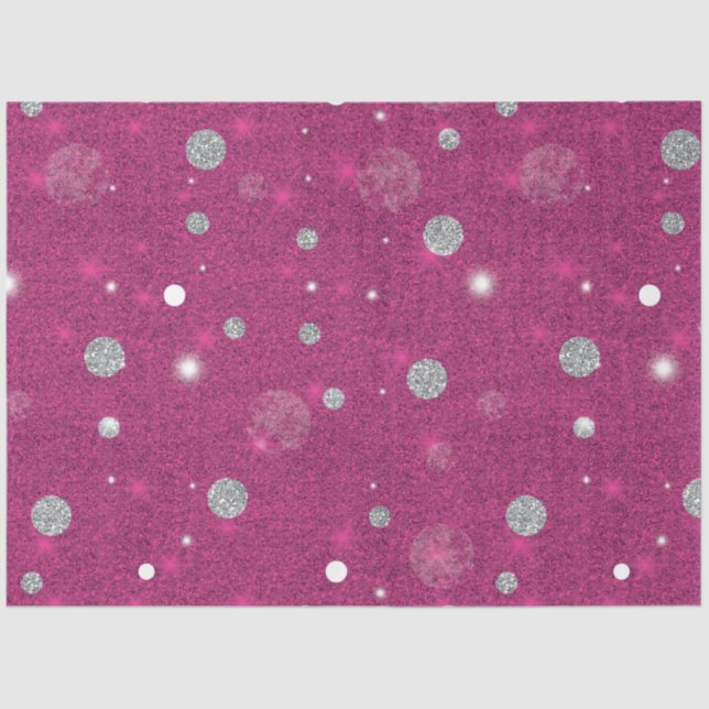 Pink and Silver Glitter Polka Dots Christmas Tissue Paper (Front)