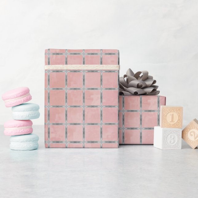 Pink and Silver Grey Lattice Wrapping Paper (Baby Shower)