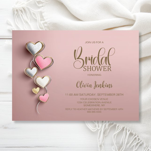 Pink and Silver Hearts Bridal Shower Invitation (Creator Uploaded)