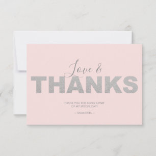 Pink and Silver Love and Thanks Thank You Card