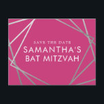 Pink and Silver Modern Bat Mitzvah Save the Date Announcement Postcard<br><div class="desc">Modern, trendy, and elegant silver and pink Bat Mitzvah save the date postcards with a unique geometric squares border. Easily personalize this affordable save the date for your Bat Mitzvah with custom name, date, and details of your fun and sophisticated celebration. All of the text is editable, so this design...</div>