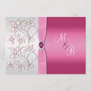 Pink and Silver Monogram Invitation