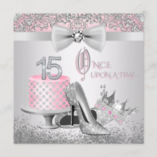Pink and Silver Princess Quinceanera Invitation