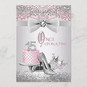Pink and Silver Quinceanera Birthday Party Invitation
