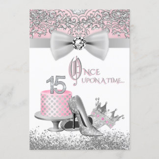 Pink and Silver Quinceanera Invitation