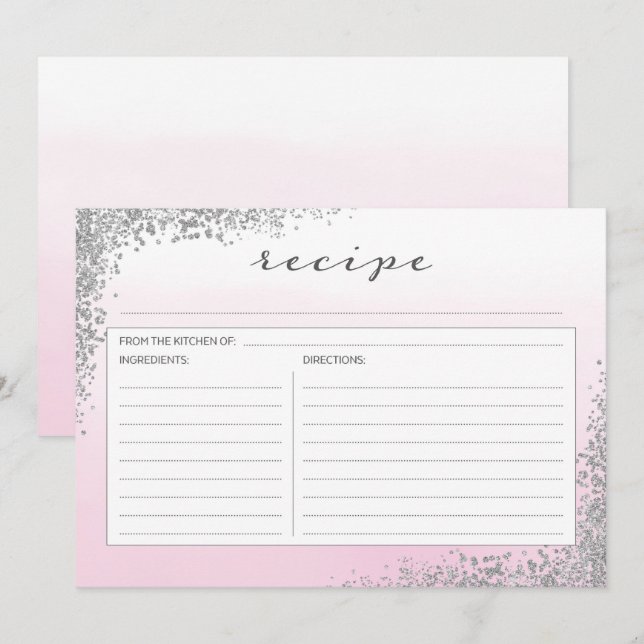 Pink and Silver Recipe Card (Front/Back)