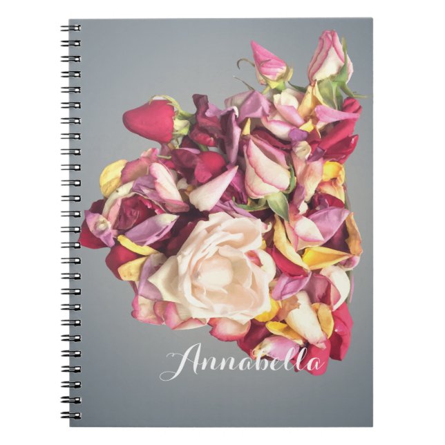 Pink and Silver Rose Bouquet personalized name  Notebook (Front)