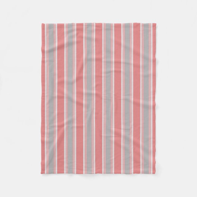 Pink and Silver Striped Fleece Blanket (Front)