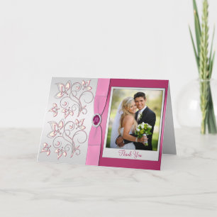 Pink and Silver Thank You Card with Photo Insert