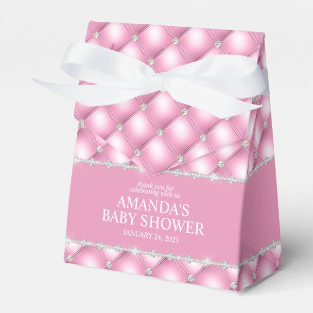 Pink and Silver Tufted Glamour Favour Box (Front Side)