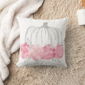  Pink and Silver Watercolor Pumpkins Throw Pillow