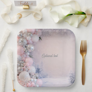 Pink and Silver Winter Themed Baby Shower Paper Plate