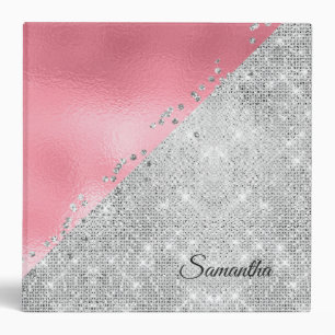Pink and Silver with Faux Glitter Avery Binder