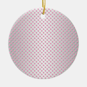 Pink and Silvery White Polka Dots Pattern Ceramic Ornament