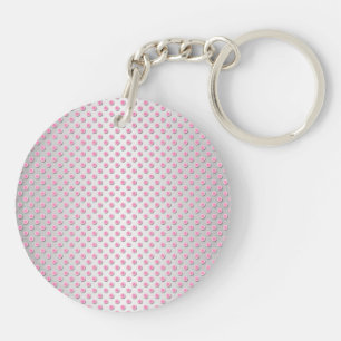 Pink and Silvery White Polka Dots Pattern Keychain