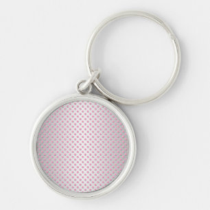 Pink and Silvery White Polka Dots Pattern Keychain