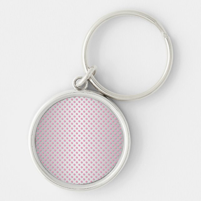 Pink and Silvery White Polka Dots Pattern Keychain (Front)