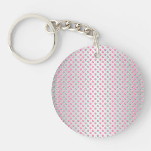Pink and Silvery White Polka Dots Pattern Keychain
