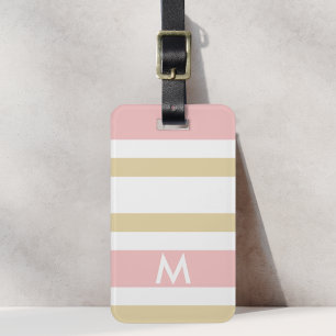 Pink and Tan Stripes Preppy Custom Initial Luggage Tag