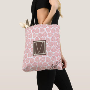 Pink and Taupe Leaf Natural Trendy Monogram Tote Bag