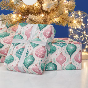 Pink and Teal Bauble Ornament Christmas Wrapping Paper