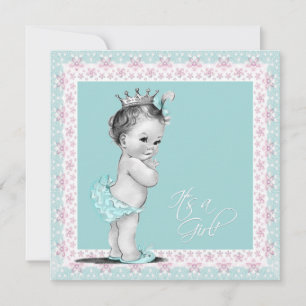 Pink and Teal Blue Baby Girl Shower Invitation