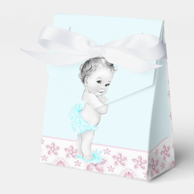 Pink and Teal Blue Baby Shower Favor Box (Front Side)