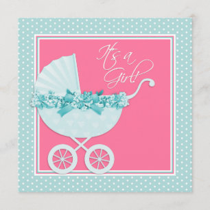 Pink and Teal Blue Baby Shower Invitation