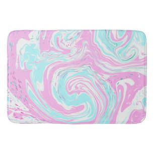 Pink and Teal Blue Cotton Candy Colours Marble  Bath Mat
