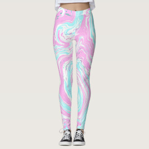 Pink and Teal Blue Cotton Candy Colours Marble   Leggings