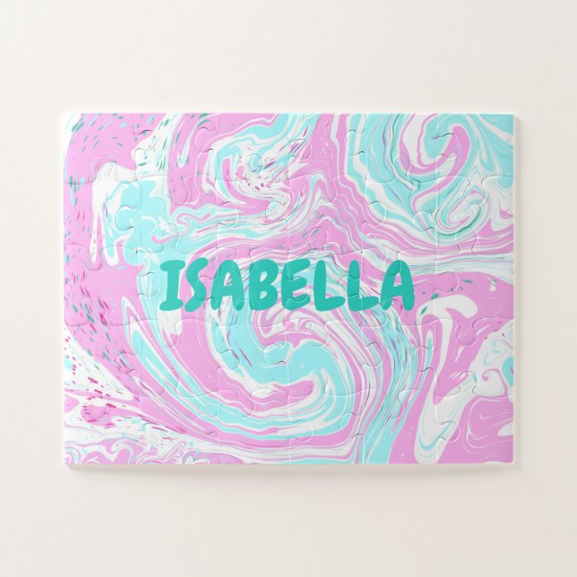 Pink and Teal Blue Cotton Candy Colours Marble Nam Jigsaw Puzzle (Horizontal)