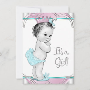 Pink and Teal Blue Princess Baby Shower Invitation
