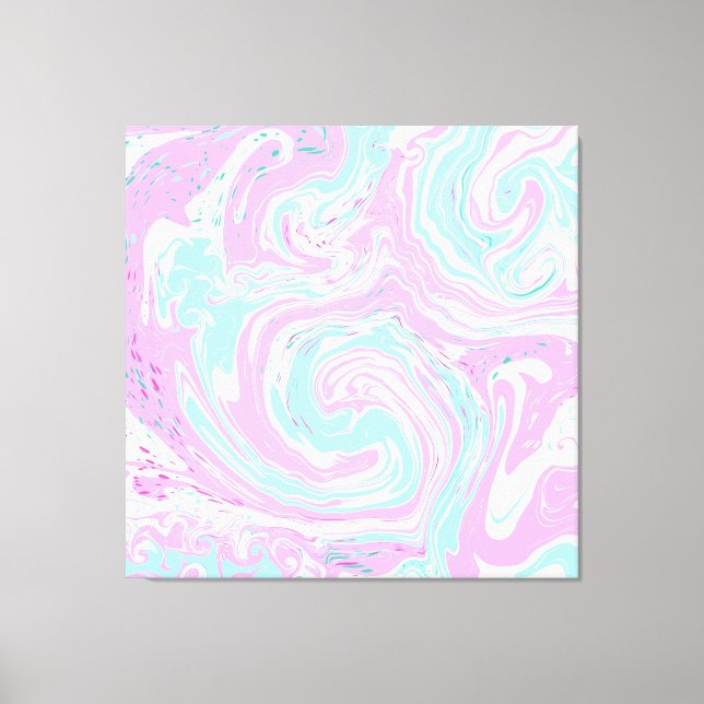Pink and Teal Blue Swirls Fluid Art Marble Like Canvas Print (Front)