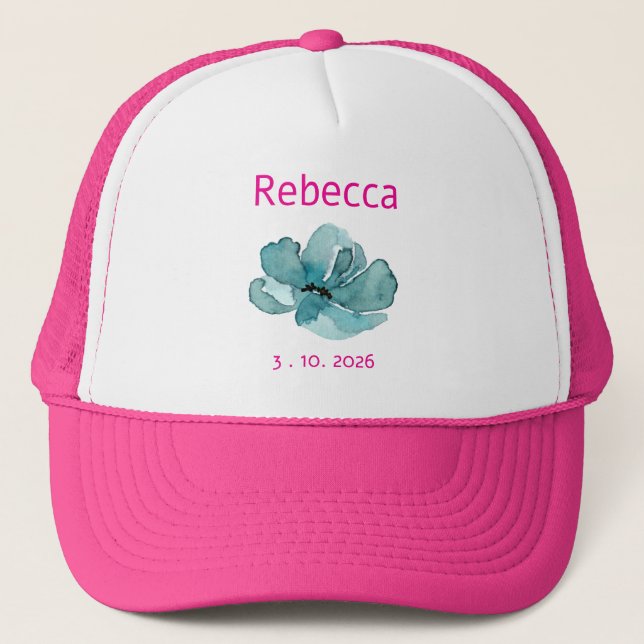 Pink and Teal Botanical Gift Party Favour Trucker Hat (Front)