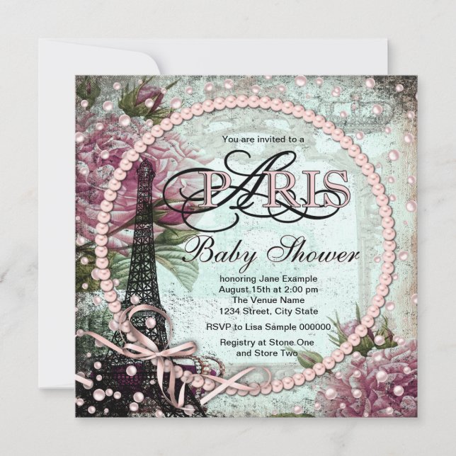 Pink and Teal Chic Paris Baby Shower Invitation (Front)