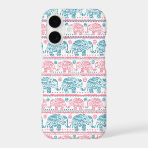 Pink And Teal Ethnic Elephant Pattern