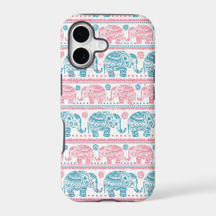 Pink And Teal Ethnic Elephant Pattern