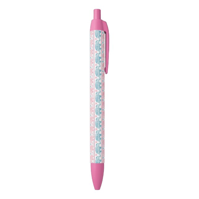 Pink And Teal Ethnic Elephant Pattern Black Ink Pen (Bottom (Vertical))
