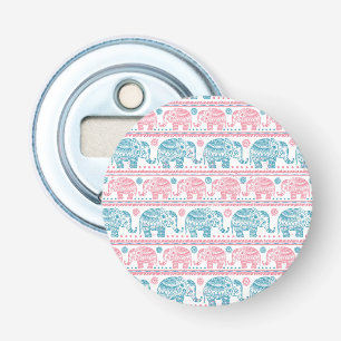 Pink And Teal Ethnic Elephant Pattern Bottle Opener