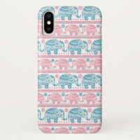 Pink And Teal Ethnic Elephant Pattern
