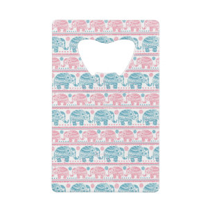 Pink And Teal Ethnic Elephant Pattern Credit Card Bottle Opener