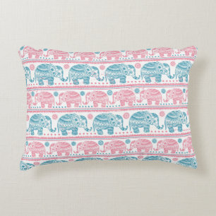 Pink And Teal Ethnic Elephant Pattern Decorative Pillow